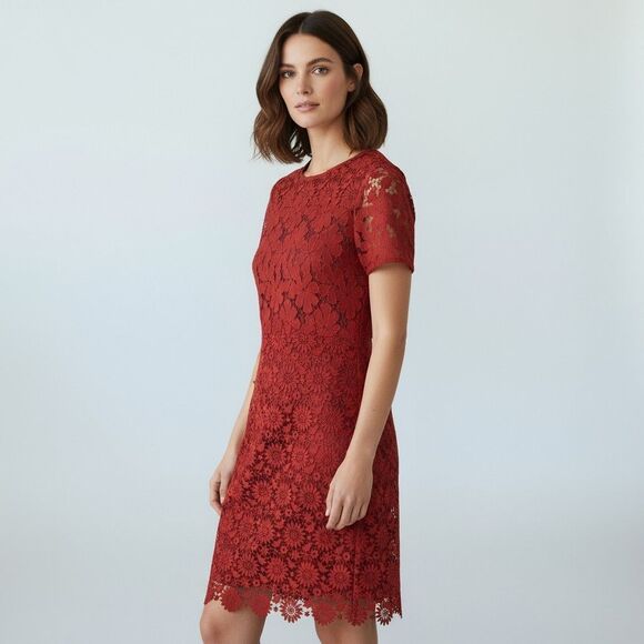Karen Millen Lace Sheath Dress Size 6 Flowers Birds Crochet Embroidery Glam  $495